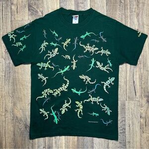 Vintage 1998 Gecko Lizard Puff Print AOP T-Shirt Men's Large Green 90s
